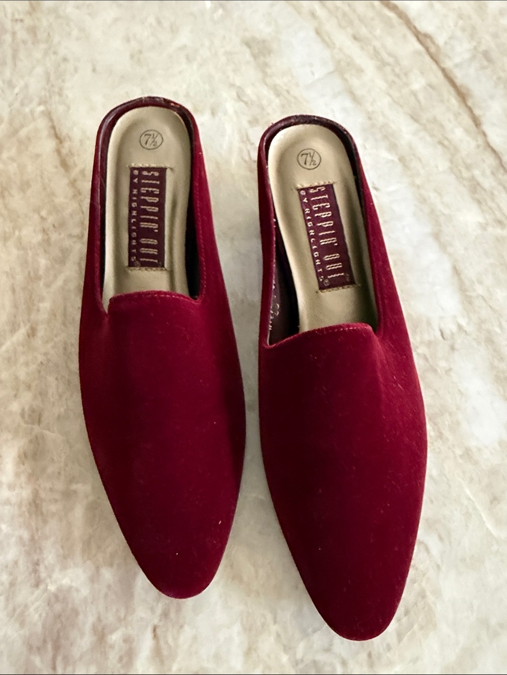 Steppin' Out Velvet Mules in Deep Red -More Burgundy then shown!